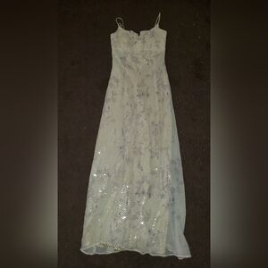 Elegant White and Purple Floral Gown